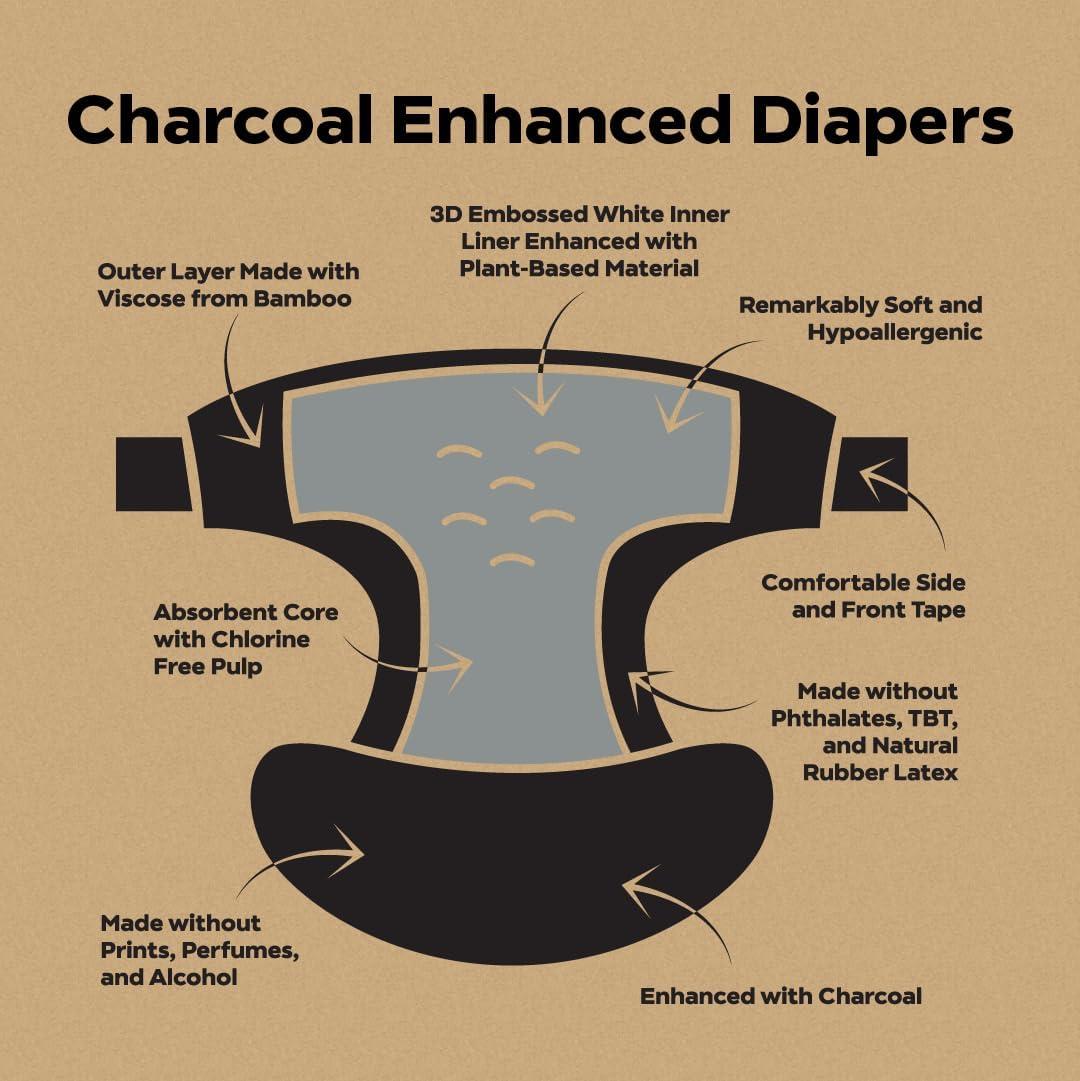 image:imageDYPER Charcoal Enhanced Diapers Baby Diapers from PlantBased amp Honest Materials Day amp Overnight Diapers Disposable Diapers for Sensitive Skin Size 1 60 CountSize 5