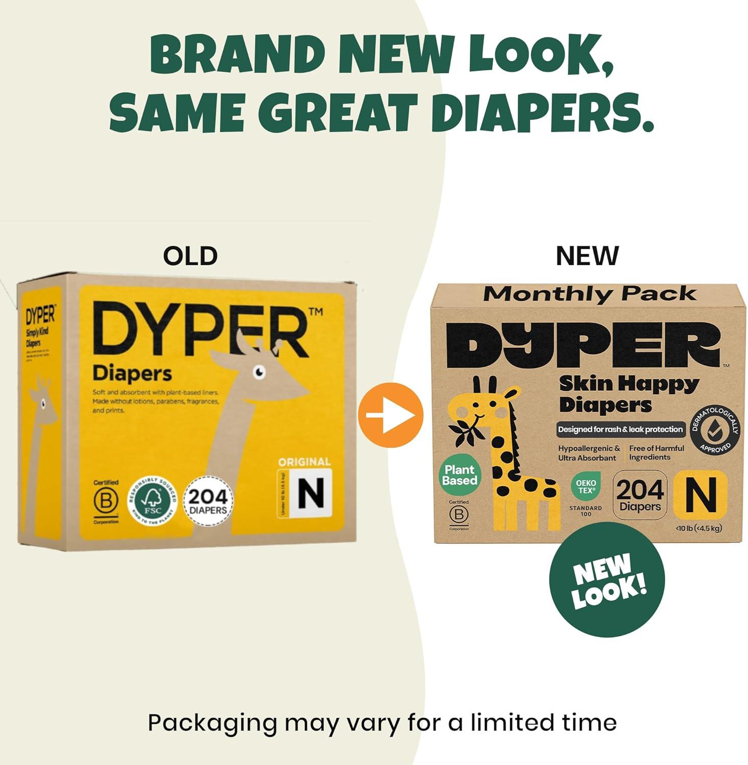 image:imageDYPER Monthly Pack Baby Diapers Size 6 35 lbs 168 Count LeakProof amp Plant Based Hypoallergenic and Ultra Absorbent Size 6 Diapers for Day and Overnight Skin Protection Packaging May VarySize 0 NB 204 Diapers