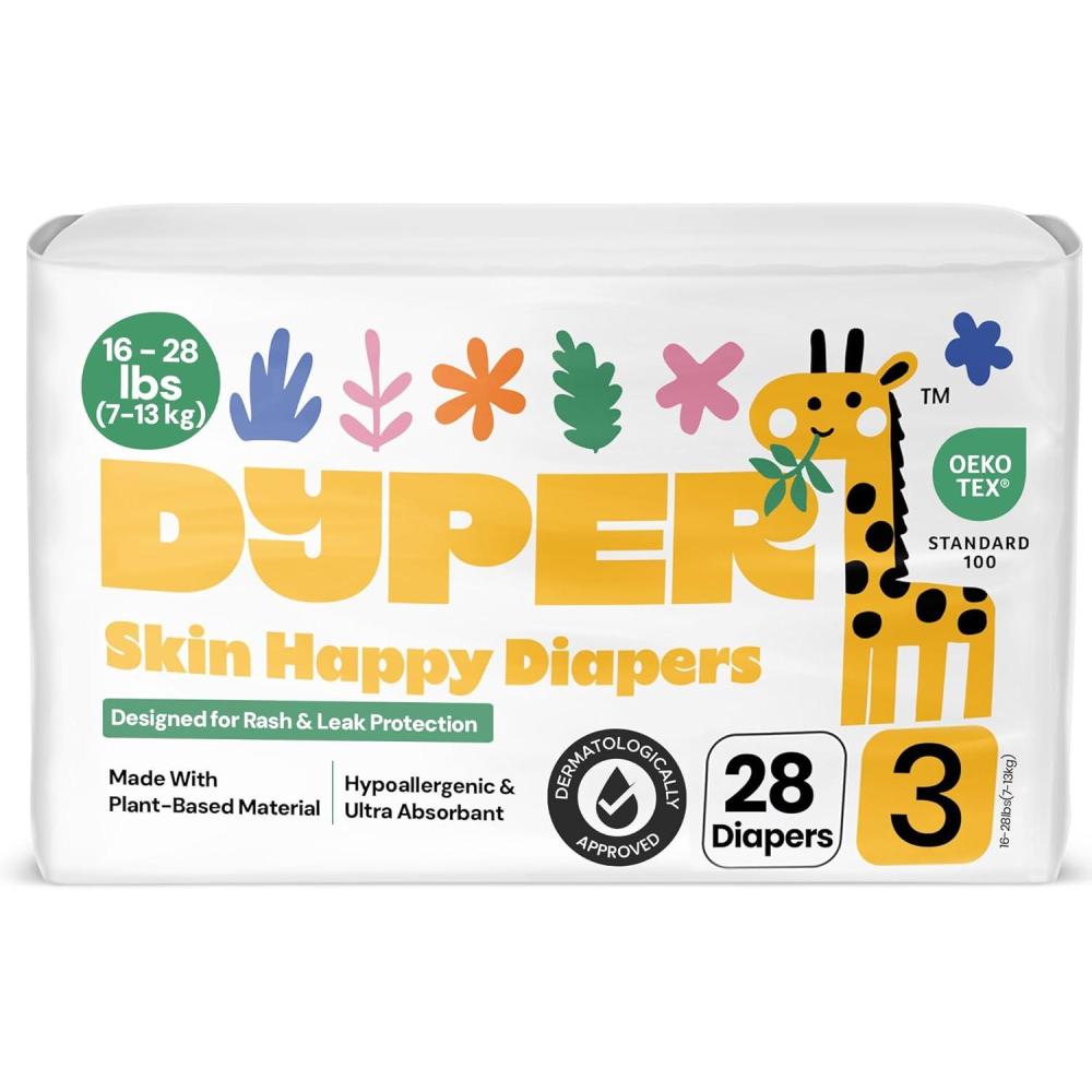 image:imageDYPER Baby Diapers Size 3 28 Count Plant Based Disposable Diapers for Day and Overnight Premium Leak Protection SkinFriendly Comfort with Soft Size 3 Diapers 1628 lbsSize 3 28 Diapers