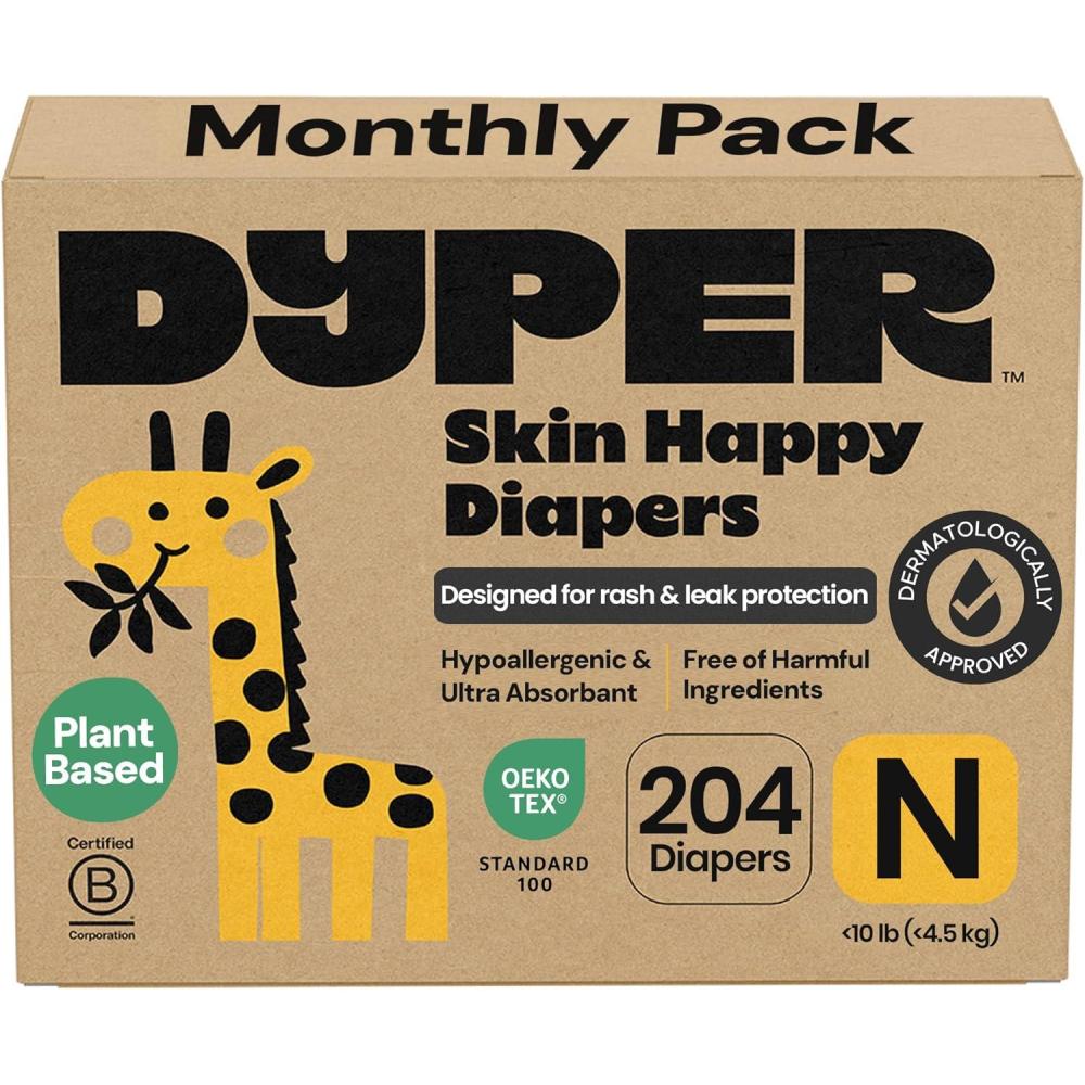 image:imageDYPER Monthly Pack Baby Diapers Size 6 35 lbs 168 Count LeakProof amp Plant Based Hypoallergenic and Ultra Absorbent Size 6 Diapers for Day and Overnight Skin Protection Packaging May VarySize 0 NB 204 Diapers