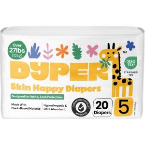 DYPER – Baby Diapers Size 3 (28 Count) – Plant Based Disposable Diapers for Day and Overnight Premium Leak Protection, Skin-Friendly Comfort with Soft Size 3 Diapers (16-28 lbs)(Size 5 ( 20 Diapers))