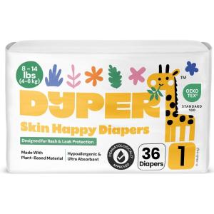 DYPER – Baby Diapers Size 3 (28 Count) – Plant Based Disposable Diapers for Day and Overnight Premium Leak Protection, Skin-Friendly Comfort with Soft Size 3 Diapers (16-28 lbs)(Size 1 ( 36 Diapers))