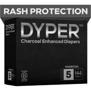 DYPER – Charcoal Enhanced Day & Overnight Disposable Baby Diapers – Made with Plant-Based* & Honest Ingredients, Hypoallergenic for Sensitive Skin – Size 1, (240 Count)(Size 5)