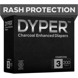 DYPER – Charcoal Enhanced Day & Overnight Disposable Baby Diapers – Made with Plant-Based* & Honest Ingredients, Hypoallergenic for Sensitive Skin – Size 1, (240 Count)(Size 3)