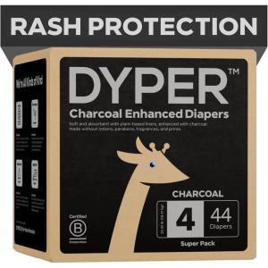 DYPER Charcoal Enhanced Diapers | Baby Diapers from Plant-Based* & Honest Materials | Day & Overnight Diapers | Disposable Diapers for Sensitive Skin (Size 1, 60, Count)(Size 4)