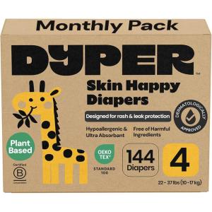 DYPER Monthly Pack Baby Diapers Size 6 (35+ lbs) 168 Count – Leak-Proof & Plant Based, Hypoallergenic and Ultra Absorbent Size 6 Diapers for Day and Overnight Skin Protection (Packaging May Vary)(Size 4 (144 Diapers))