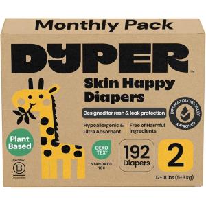 DYPER Monthly Pack Baby Diapers Size 6 (35+ lbs) 168 Count – Leak-Proof & Plant Based, Hypoallergenic and Ultra Absorbent Size 6 Diapers for Day and Overnight Skin Protection (Packaging May Vary)(Size 2 (192 Diapers))