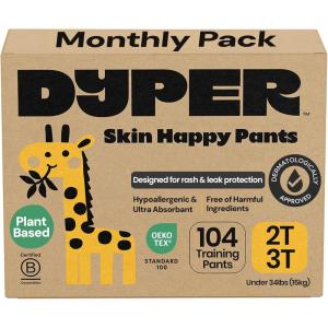DYPER Toddler Training Pants 2T-3T for Boys & Girls Hypoallergenic, Unscented, Plant-Based & Perfect for Sensitive Skin, Leakproof Potty Training Pants for Day & Overnight Protection(Size 2T-3T)